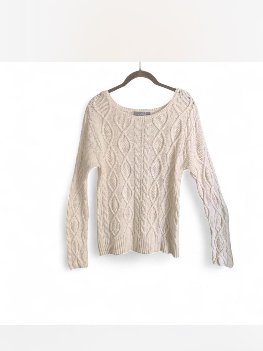 Classic Collegiate Cabincore Cable Knit Sweater - Cream by Marled Reunited M